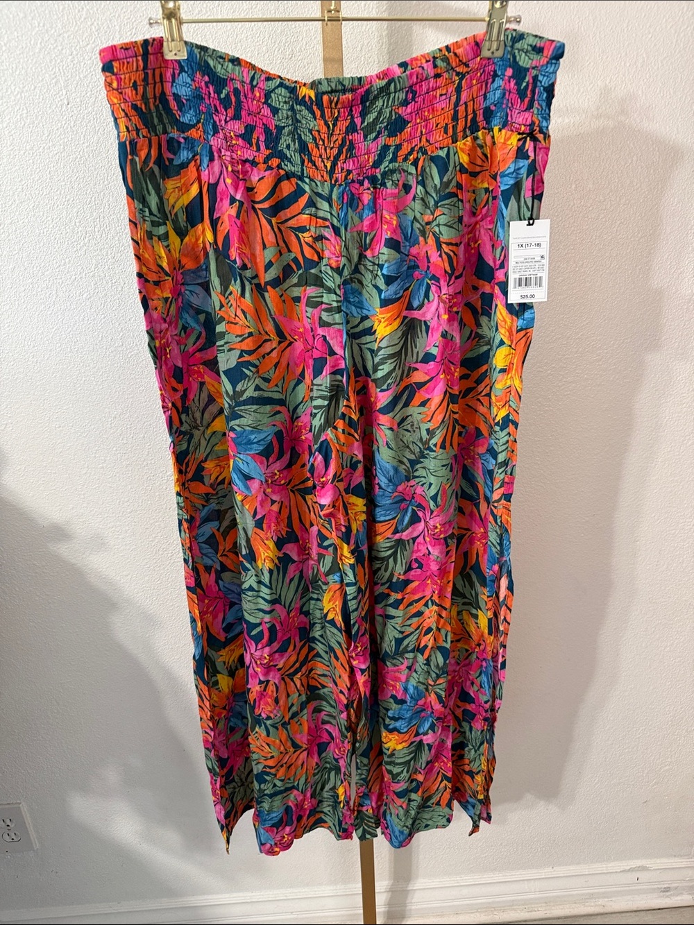 Tropical Floral wide legs pants in Vibrant Multi-Color- Size 1X- NWT - Picture 1 of 6